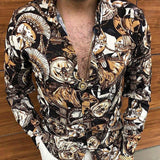 Ethnic Printed Shirt Men Hawaiian Button Long-sleeved Digital Shirt for Men Casual Holiday Streetwear Vintage S-2XL  Spring aidase-shop