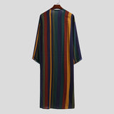 Aidase  Summer Islamic Arabian Kaftan Men's Muslim Long Sleeve Cotton Striped Suit Middle East Dubai Abaya Retro Men's Robe aidase-shop