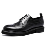 Handmade Leather Shoes Men Summer New Brogue Carved Business Dress Shoe Mens Black Casual Increase British Lace-Up Oxfrods aidase-shop