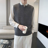 New Men's Sweater Slim Sleeveless Vest Top Autumn Winter Casual Solid Color Waistcoat V Neck Knit Pullover Plus Size M-2XL aidase-shop