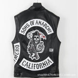 Halloween 2022 New Fashion Sons of Anarchy Embroidery Leather Rock Punk Vest Cosplay Costume Black Motorcycle Sleeveless Jacket Fashion aidase-shop