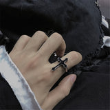 Aidase Vintage Black Big Cross Opening Rings For Women Party Jewelry Men Trendy Gothic Metal Color Finger Ring Halloween Gifts Anillos