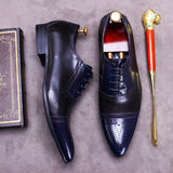 Wedding Shoes Men Groom Business Dress British Pointed Shoes Genuine Leather Men's Brock Carved Color Matching Formal Shoes aidase-shop