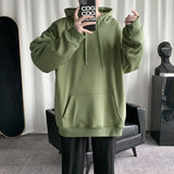 Korean Men's Solid Color Sweatshirt Hoodies Casual Hooded Pullovers Hoodie Warm Male Loose Man Clothing 3XL aidase-shop