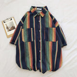 Summer Striped Shirt Men's Fashion Contrast Color Casual Short Sleeve Shirt Men Streetwear Wild Loose Dress Shirts Mens S-2XL aidase-shop