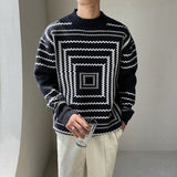 Aidase Back Half High Neck Pullover Sweater Black White Line Striped Print Knitted Sweater For Men Pull Homme Men Winter Sweater Brand aidase-shop