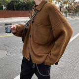 Aidase Oversize Cardigan Men Thick Ins Autumn and Winter Retro Loose Casual Button Solid Color Couple Knit Mens Cardigan Sweater Coat aidase-shop