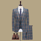 Aidase Spring Autumn New Suit Men Three Pieces Plaid British Korean Version Slim Business Casual Suit Leisure Wedding Drop Ship aidase-shop