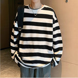 spring Autumn men harajuku Striped Tshirt Long Sleeve O-Neck T-Shirts ulzzang Korean Casual oversized T Shirt Femme black Tops aidase-shop