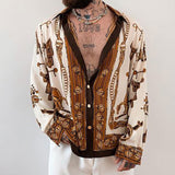 Fall Men's American Retro Print Lapel Long Sleeve Shirt Fashion Trend High Quality Holiday Shirt aidase-shop