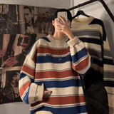 Aidase 2021 Men's Fashion Loose Coats Striped Printing Wool Sweater Couples Clothes Cashmere Knitting In Warm Round Neck Pullover M-2XL aidase-shop