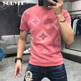 Aidase T-Shirt Men Rhinestone Pink Shirt Large Size 4XL New 2022 Summer Personalized Trend High Quality Short Sleeve Tees Male Top aidase-shop