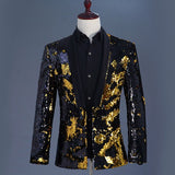 Aidase  Gold Black Sequin Glitter Blazer Jacket Men Fashion Shawl Collar Mens Flipping Blazers Stage Prom Nightclub Singer Costumes Suit aidase-shop