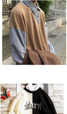 Aidase Fake two-piece sweater men autumn Hong Kong style thin shirt collar bf Korean chic jerseys shirt student trend elegant pullover aidase-shop