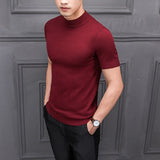 Men's Cotton T-shirt Sweater Half Turtleneck Solid Suck Sweat High Quality De Yq Clothing Knitted Casual Short Sleeve Pullover aidase-shop