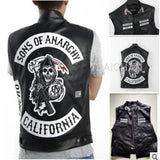 Halloween 2022 New Fashion Sons of Anarchy Embroidery Leather Rock Punk Vest Cosplay Costume Black Motorcycle Sleeveless Jacket Fashion aidase-shop