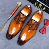 Spring Winter British Business Dress Shoes Men's Leather Woven Retro Oxford Shoes Trend Square Toe Lace-Up Formal Shoe aidase-shop