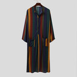 Aidase  Summer Islamic Arabian Kaftan Men's Muslim Long Sleeve Cotton Striped Suit Middle East Dubai Abaya Retro Men's Robe aidase-shop