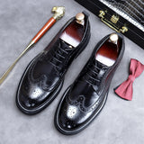 Handmade Leather Shoes Men Summer New Brogue Carved Business Dress Shoe Mens Black Casual Increase British Lace-Up Oxfrods aidase-shop