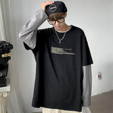 Aidase  Long Sleeve Fake Two-piece T Shirt Striped Big Shirts Men Clothing Men Fashion  New Oversized Tees Clothes Tshirt aidase-shop