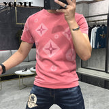 Aidase T-Shirt Men Rhinestone Pink Shirt Large Size 4XL New 2022 Summer Personalized Trend High Quality Short Sleeve Tees Male Top aidase-shop