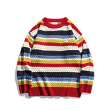 Harajuku Streetwear Daisy Rainbow Striped Vintage Knitted Sweater Autumn Winter Loose Thicken Warm Hip Hop Pullover Sweater Men aidase-shop