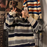 Aidase 2021 Men's Fashion Loose Coats Striped Printing Wool Sweater Couples Clothes Cashmere Knitting In Warm Round Neck Pullover M-2XL aidase-shop