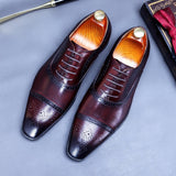 Business Formal Wear Pointed Toe Shoes Men's Leather Oxfords Male Cowhide Lining British Carved Mens Handmade Bullock Shoes aidase-shop