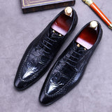 Large Size Men's Business Dress Shoes Wholesale Spring Autumn New Style Embossed Full Grain Leather Pointed Breathable Bullocks aidase-shop