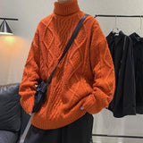 Aidase New High Neck Warm Sweater Male Thicken Loose Sweater Vintage sweater Trend Autumn Winter Solid color Thick Sweater Men aidase-shop