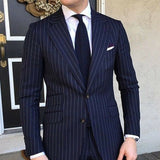 Aidase Pinstripe Slim Fit Men Suits for Formal Wedding Tuxedo Notched Lapel 2 Piece Navy Blue Striped Business Groom Male Fashion aidase-shop