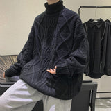 Aidase New High Neck Warm Sweater Male Thicken Loose Sweater Vintage sweater Trend Autumn Winter Solid color Thick Sweater Men aidase-shop