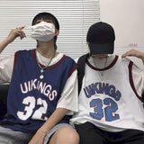 Shirt Basketball uniform two-piece student summer Korean retro all-match t-shirt loose O-neck letters sleeveless vest cool lover aidase-shop