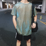 Summer Bright Color Short-sleeved T-shirt Men's Fashion Casual O-neck Hip-hop T Shirt Men Streetwear Wild Loose Tshirt Male