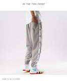 new men hip hop pants side buttons men's elastic waist loose style men joggers trousers aidase-shop