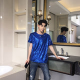 Reflective Sequins T Shirt Men Fashion Casual Short-sleeved T-shirt Men Streetwear Hip Hop Loose Performance Tshirt Man Tops aidase-shop