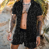 New Men's Hawaiian Print Lapel Short Sleeve Shirt Set Summer Men's Fashion Beach Print Quick-drying Shorts Set Two-piece S-3XL aidase-shop