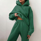 Women's Tracksuit Casual Solid Long Sleeve Hooded Sport Suits Autumn Warm Hoodie Sweatshirts and Long Pant Fleece Two Piece Sets aidase-shop