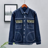 Aidase Fashion Men's Personality Stitching Denim Shirt Jacket Japan Style Streetwear Casual Loose Tooling Multi-Pocket Lapel Coats aidase-shop