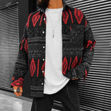 Fashion Printed Buttoned Jackets Men Casual Loose Turn-down Collar Coats Vintage Pattern Outerwear 2021 New Fall Mens Streetwear aidase-shop