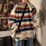 Aidase 2021 Men's Fashion Loose Coats Striped Printing Wool Sweater Couples Clothes Cashmere Knitting In Warm Round Neck Pullover M-2XL aidase-shop