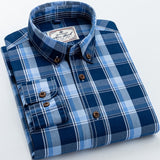 England Style Contrast Casual Checkered Shirts Pocketless Button-down Soft 100% Cotton  Long Sleeve Standard-fit Plaid Shirt aidase-shop