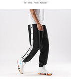 new men hip hop pants side buttons men's elastic waist loose style men joggers trousers aidase-shop