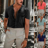 Aidase Summer Fashion Short Sleeve Solid Loose Shirts For Men Buttons Turn-down Collar Shirts Men Cardigan Tops 2022 Casual Streetwear aidase-shop