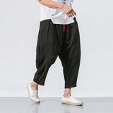 Aidase  Black Linen Cropped Trousers 2019 Ethnic Style Harem Pants Mens Baggy Pants Summer Japanese Loose Joggers aidase-shop