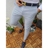 Aidase 2022 Spring Autumn Mid Waist Slim Trousers Casual Striped Plaid Printed Mens Pants Fashion Business Pencil Pants Men Streetwear aidase-shop