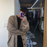Aidase Solid Cardigan Knitted Men Simple Basic Loose Students Daily Trendy Ulzzang Outwear Autumn Leisure Males Sweaters Couple Popular aidase-shop