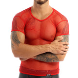 Mens Sexy Mesh See-Through Shirts Short Sleeve Nightclub Clubwear  Sheer Tank Vest  Tops Shirt Costume Fish Net t-Shirt aidase-shop