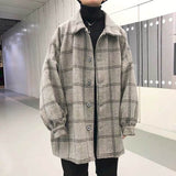 Woolen jacket men's autumn winter new high street big velvet thicke Korean loose trend Harajuku women woolen plaid elegant coat aidase-shop