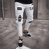 Aidase  Men Stretchy Ripped Skinny Biker Embroidery Cartoon Print Jeans Destroyed Hole Slim Fit Denim High Quality Hip Hop Black Jeans aidase-shop